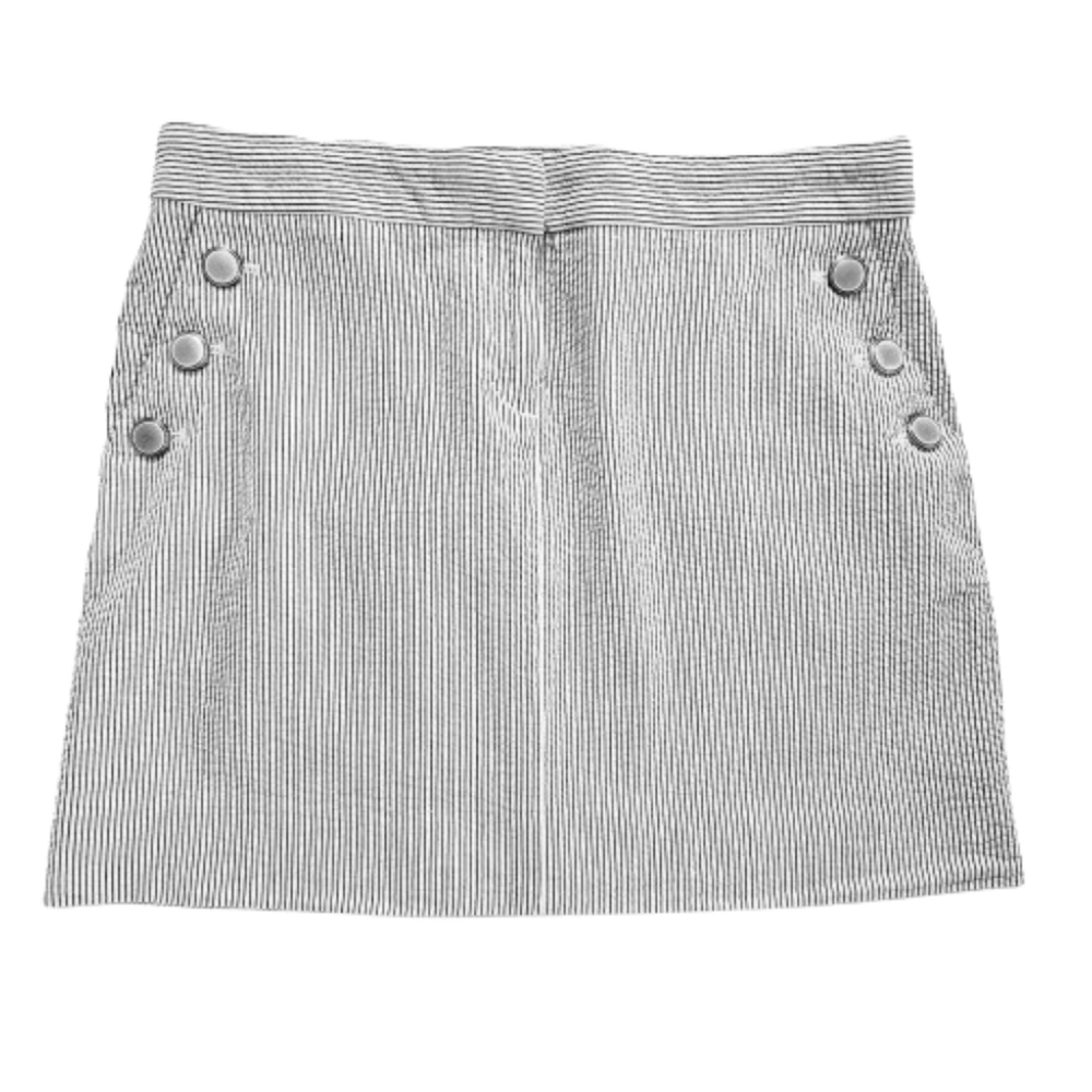 Womens 4 J. Crew Seersucker Black & White Pinstripe Nautical Sailor Mini Skirt